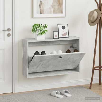 Wandgemonteerde Schoenenkast Breda 71 X 17 X 43 Cm Bewerkt Hout - XdropX