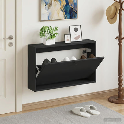 Wandgemonteerde Schoenenkast Breda 71 X 17 X 43 Cm Bewerkt Hout - XdropX