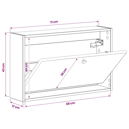 Wandgemonteerde Schoenenkast Breda 71 X 17 X 43 Cm Bewerkt Hout - XdropX