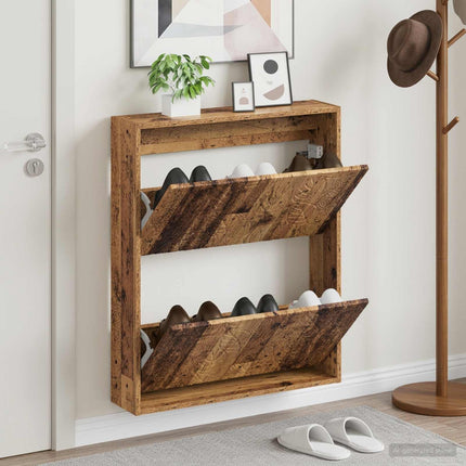 Wandgemonteerde Schoenenkast Delft 71 X 17 X 86 Cm Bewerkt Hout - XdropX