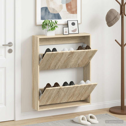 Wandgemonteerde Schoenenkast Delft 71 X 17 X 86 Cm Bewerkt Hout - XdropX