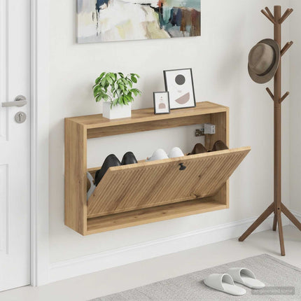 Wandgemonteerde Schoenenkast Ede 71 X 17 X 43 Cm Bewerkt Hout - XdropX