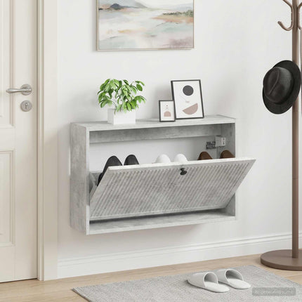 Wandgemonteerde Schoenenkast Ede 71 X 17 X 43 Cm Bewerkt Hout - XdropX