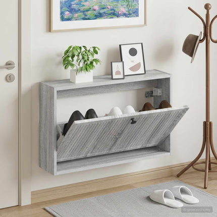 Wandgemonteerde Schoenenkast Ede 71 X 17 X 43 Cm Bewerkt Hout - XdropX