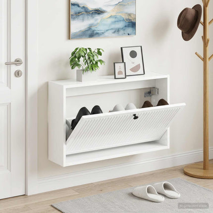 Wandgemonteerde Schoenenkast Ede 71 X 17 X 43 Cm Bewerkt Hout - XdropX