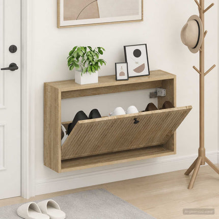 Wandgemonteerde Schoenenkast Ede 71 X 17 X 43 Cm Bewerkt Hout - XdropX