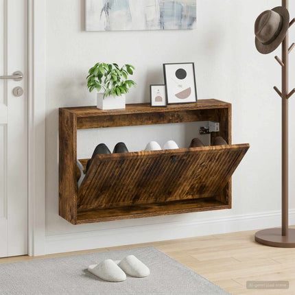 Wandgemonteerde Schoenenkast Ede 71 X 17 X 43 Cm Bewerkt Hout - XdropX