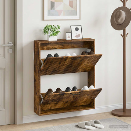 Wandgemonteerde Schoenenkast Hoorn 71 X 17 X 86 Cm Bewerkt Hout - XdropX