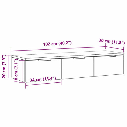 Wandkast Met Lade 102 X 30 X 20 Cm Bewerkt Hout - XdropX